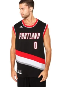 Camiseta para hombre adidas Basketball Blazers Lillard NO. 0  Vintage , negro/rojo/blanco.
