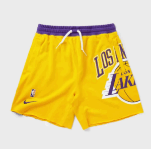 Nike Los Angeles Lakers 75th Anniversary Courtside Fleece Shorts.